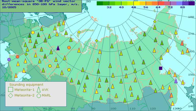 Root-mean-square 'OB-FG' wind vector differences in 850-100 hPa layer