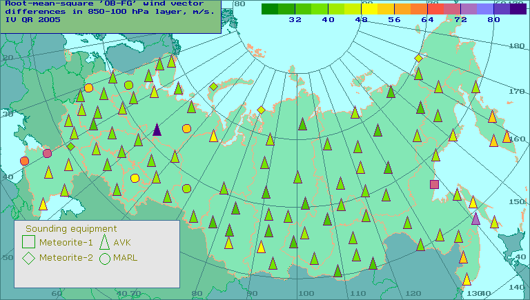 Root-mean-square 'OB-FG' wind vector differences in 850-100 hPa layer