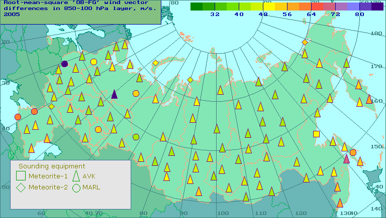 Root-mean-square 'OB-FG' wind vector differences in 850-100 hPa layer