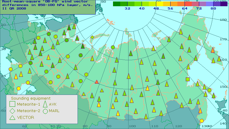 Root-mean-square 'OB-FG' wind vector differences in 850-100 hPa layer