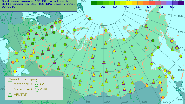 Root-mean-square 'OB-FG' wind vector differences in 850-100 hPa layer