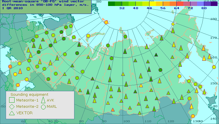 Root-mean-square 'OB-FG' wind vector differences in 850-100 hPa layer