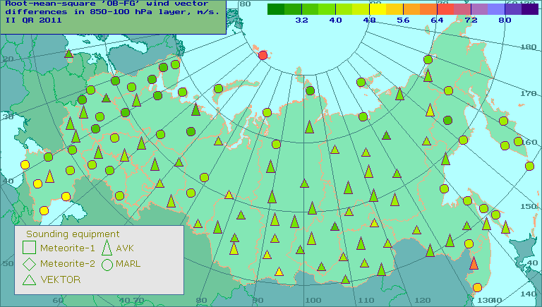 Root-mean-square 'OB-FG' wind vector differences in 850-100 hPa layer