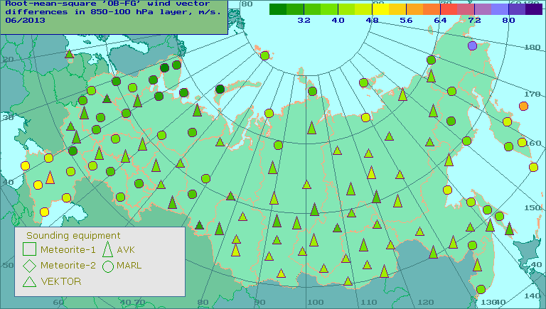 Root-mean-square 'OB-FG' wind vector differences in 850-100 hPa layer