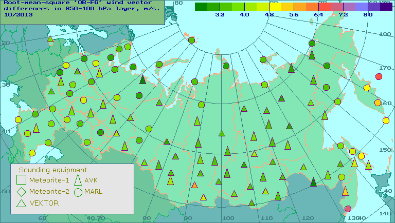 Root-mean-square 'OB-FG' wind vector differences in 850-100 hPa layer