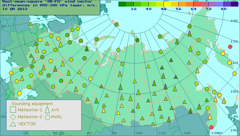 Root-mean-square 'OB-FG' wind vector differences in 850-100 hPa layer