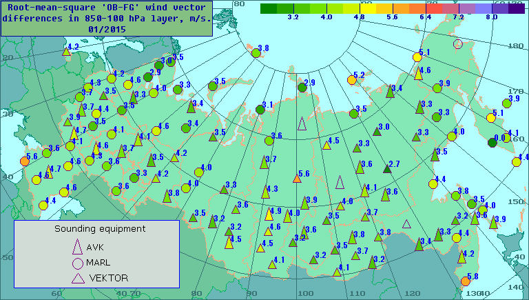 Root-mean-square 'OB-FG' wind vector differences in 850-100 hPa layer