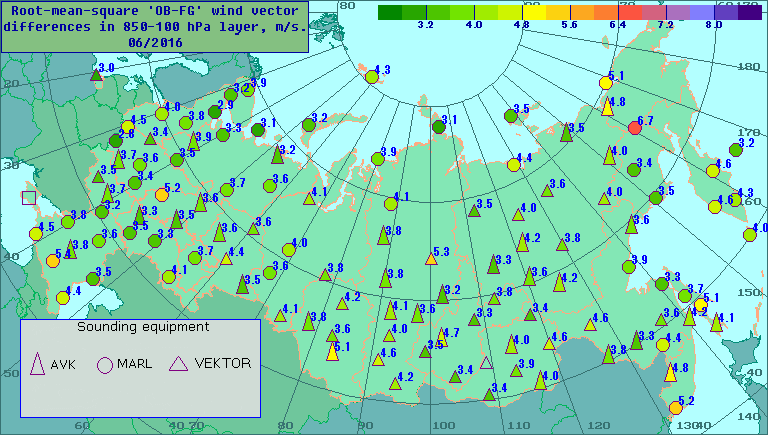 Root-mean-square 'OB-FG' wind vector differences in 850-100 hPa layer