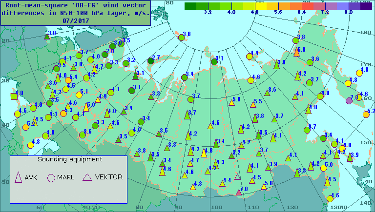 Root-mean-square 'OB-FG' wind vector differences in 850-100 hPa layer