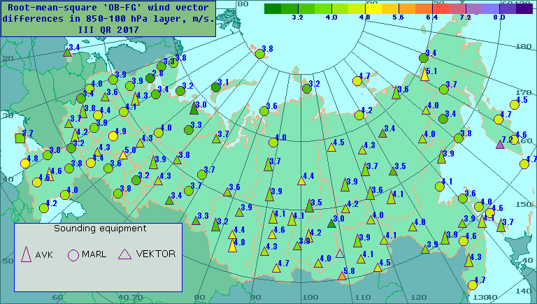 Root-mean-square 'OB-FG' wind vector differences in 850-100 hPa layer