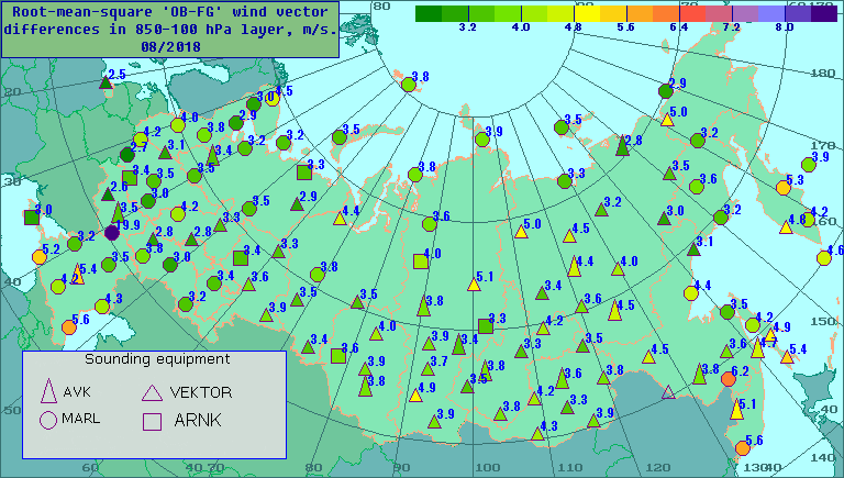 Root-mean-square 'OB-FG' wind vector differences in 850-100 hPa layer