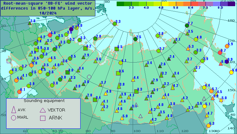 Root-mean-square 'OB-FG' wind vector differences in 850-100 hPa layer