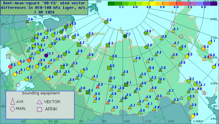 Root-mean-square 'OB-FG' wind vector differences in 850-100 hPa layer